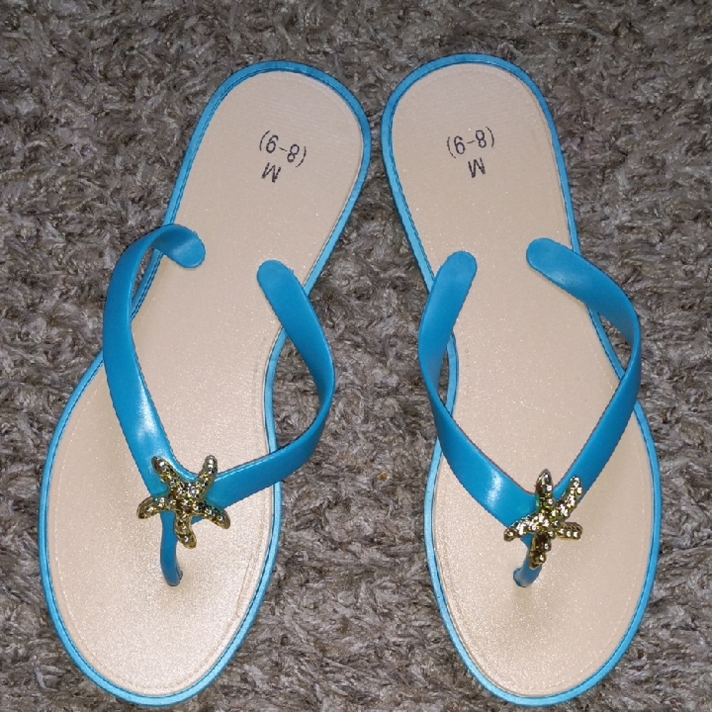 Blue Sandals with Decorative Charms Summer Beach